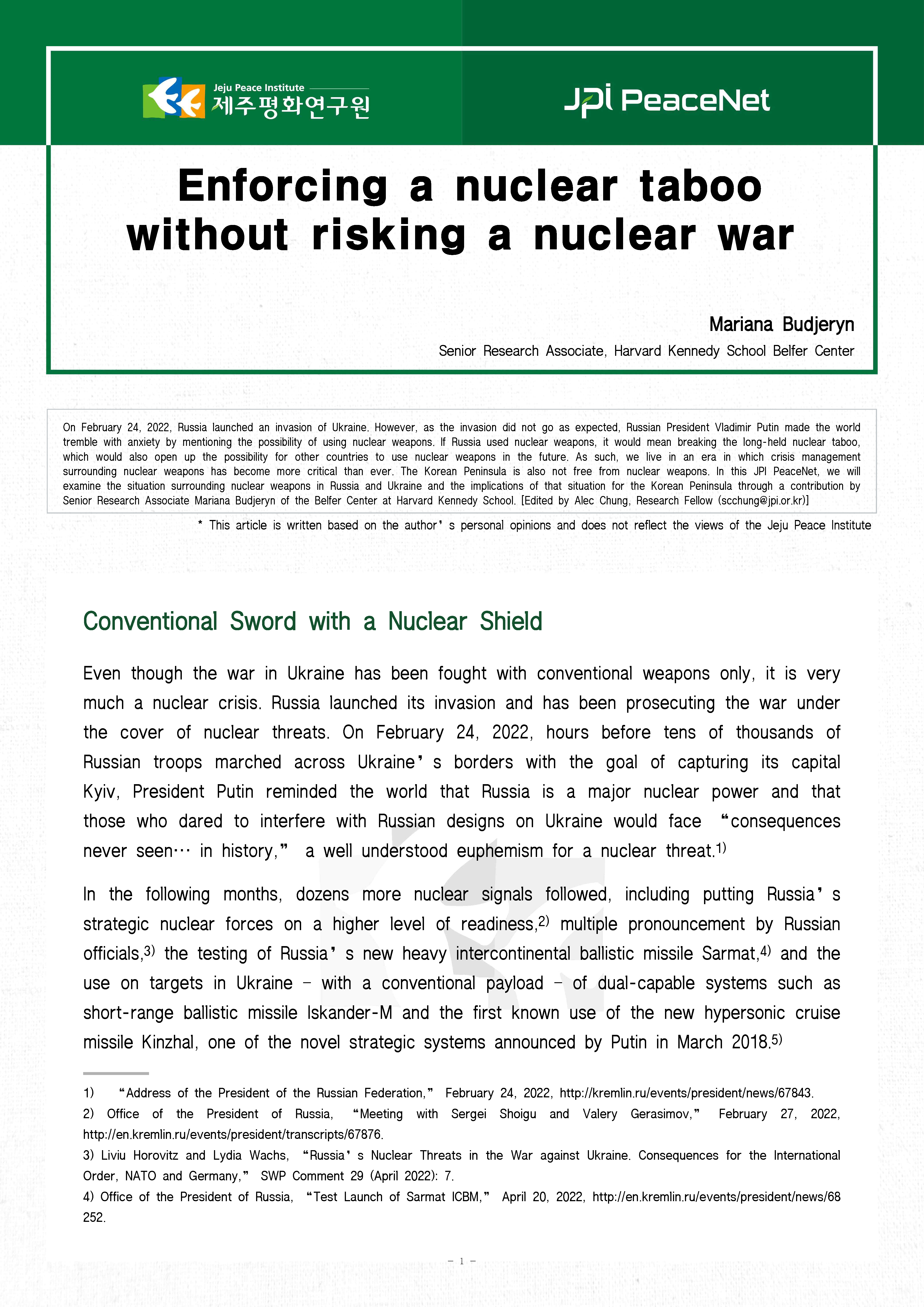 [JPI PeaceNet] Enforcing a nuclear taboo without risking a nuclear war